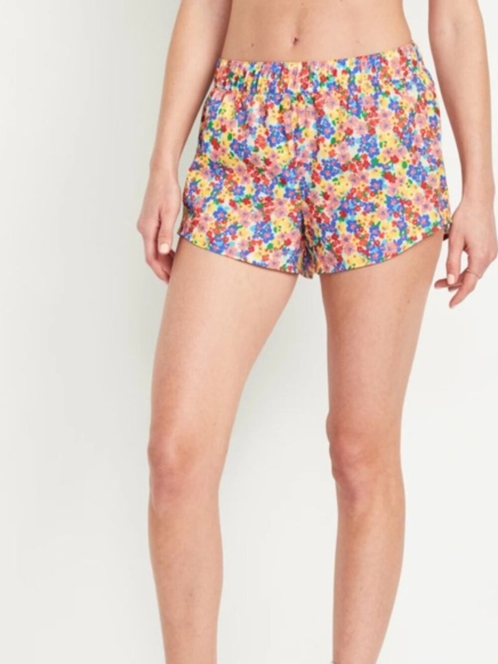 NWT S Rainbow Floral Old Navy Mid-Rise StretchTech Run Shorts -- 3-inch inseam